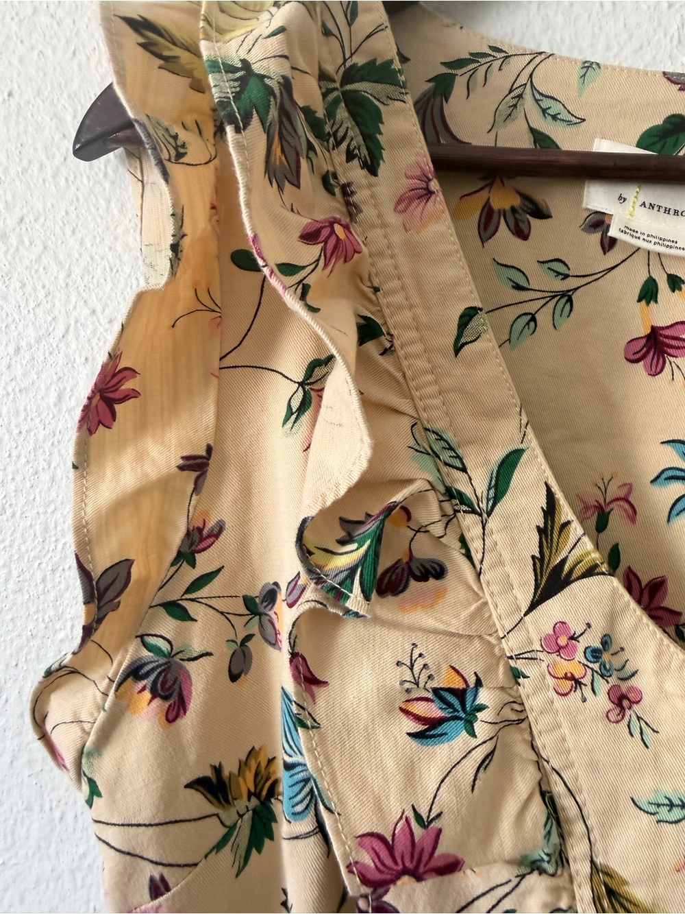 Anthropologie Cream Floral Ruffle-Sleeve Belted Jumpsuit - Picture 7 of 10